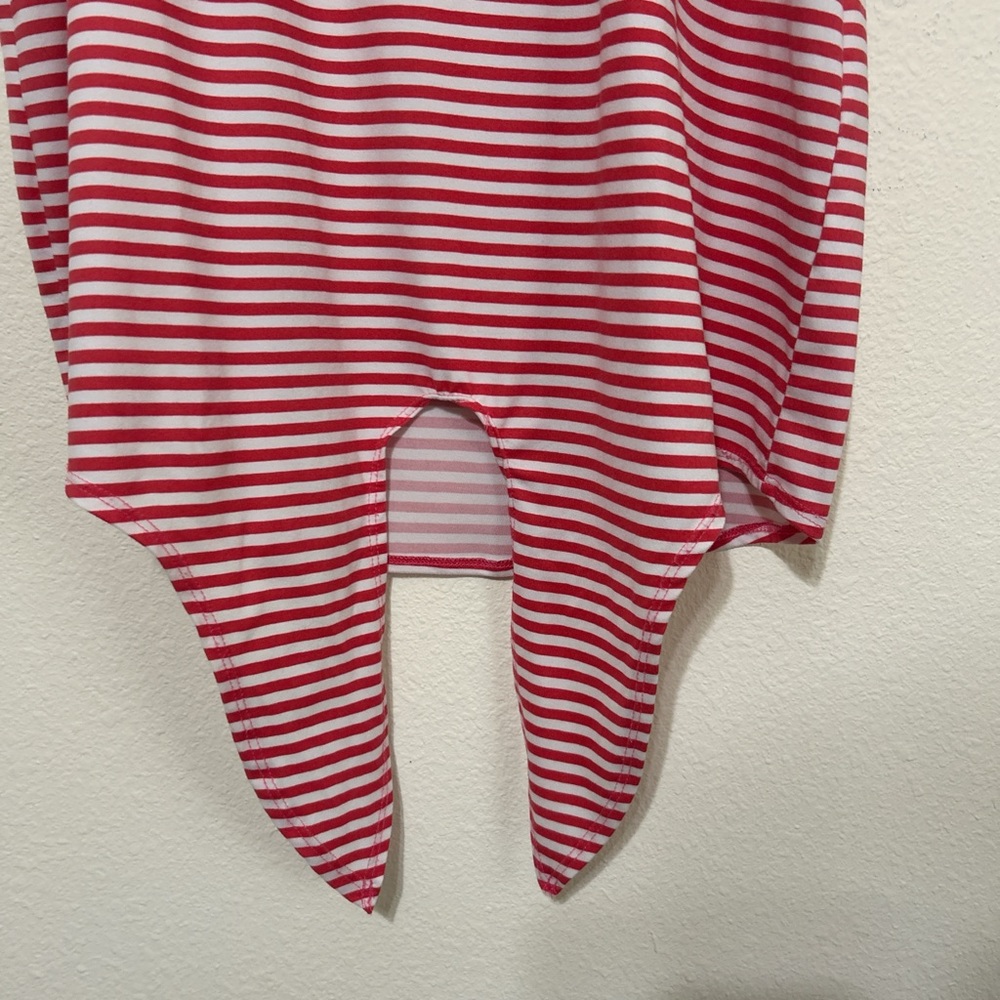 Amana Red & White Striped Tie-Front Sleeveless Tank Top | Summer Nautical Vibe - Picture 3 of 6